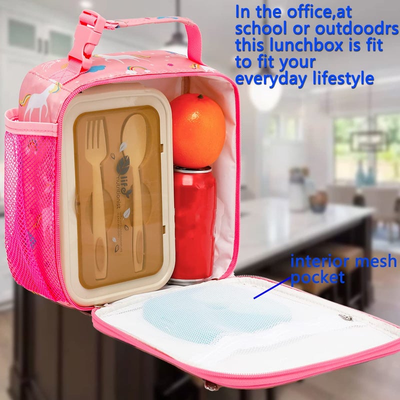 FlowFly Kids Lunch box Insulated Soft Bag Mini Cooler Back to School Thermal Meal Tote Kit for Girls, Boys, Unicorn - Image 2